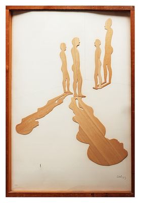 Mario Ceroli, Figure e ombre1973multiplo in legnocm 100x70, entro corniceesemplare 11/70 in 