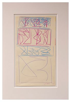 Riccardo Licata, Senza titolopastelli su cartacm 21,5x12,5, applicato su cartoncinofirma e data 