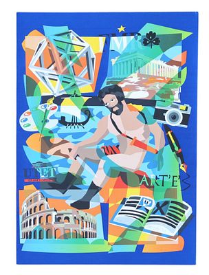 Ugo Nespolo, Il nuovo viaggiolitografiacm 68,5x48,5prova d'artista in basso a destrafirma a 