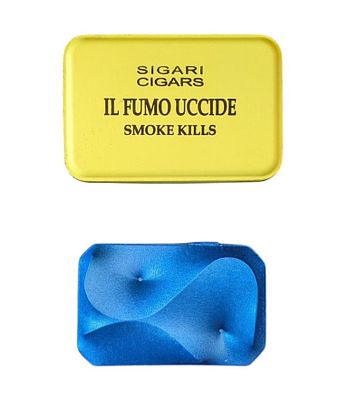 Giuseppe Amadio, Il fumo uccide gialloscultura di tela estroflessacm 15x10x5,5opera 