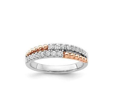 ANELLO FASCIA DOPPIA IN ORO BIANCO E ROSA 18K CON DIAMANTI - 1029 NAT 18K. Un gioiello raffinato 