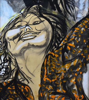 Renato Guttuso (1912-1987) Sophia Loren olio, china a pennello e carboncino su carta incollata 