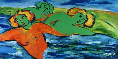 Mimmo Germana’ (1944-1992) Bagnanti 1989 olio su tela cm. 60&times;120