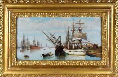 Ugo Manaresi (Ravenna, 1851 – Livorno, 1917) Porto di Livorno olio su tela firmato in basso a 