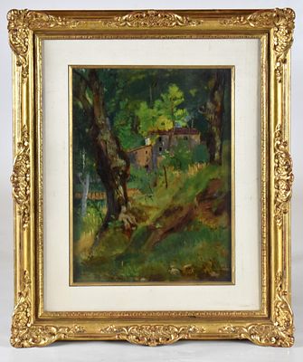 Ulvi Liegi (Livorno, 1858 – 1939) Casetta fra i castagni olio su tavola firmato e iscritto in 