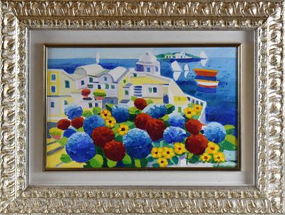 Athos Faccincani (1951) Paesaggio mediterraneo olio su tela firmato in basso a destra: 