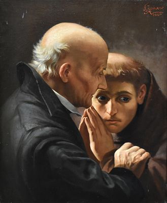 Fausto Zonaro (1854-1929) La confessione olio su tela firmato e datato in alto a destra:F. 