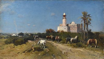 Alberto Pasini (Busseto, 1826 – Cavoretto, Torino, 1899) Sosta di cavalli alla Moschea 1866 