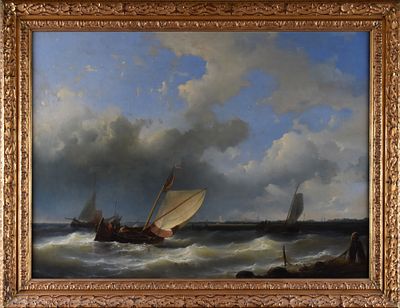 Abraham Hulk Senior Marina con barche olio su tela firmato in basso a destra cm. 61&times;85