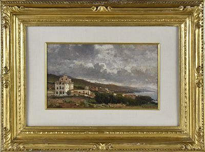 Ugo Manaresi (Ravenna, 1851 – Livorno, 1917) Antignano olio su tavola firmato in basso a 