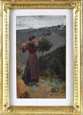 Arturo Faldi (Firenze, 1856 – 1911) Ritorno a sera olio su tavola firmato in basso a destra: A. 
