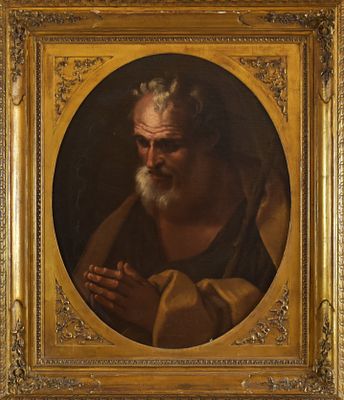 Scuola del XVII secolo San Giuseppe olio su tela riportata su panello cm. 74&times;59,5