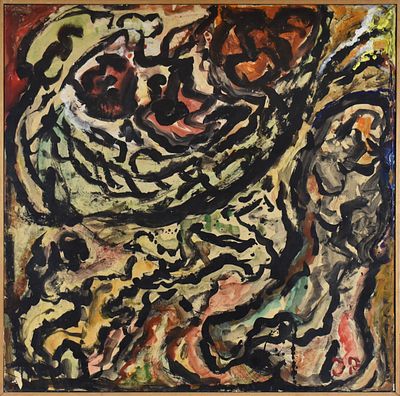 Jean Raine (1927-1986) La fatigue du semeur olio su tela riportata su tavola monogramma in 