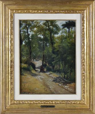 Luigi Bechi (Firenze, 1830 – 1919) Sosta nel bosco olio su tavola firmato in basso a sinistra: 