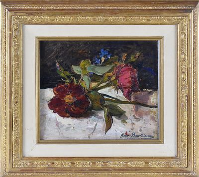 Giovanni Bartolena (Livorno, 1866 – 1942) Natura morta con fiori olio su cartone firmato in 