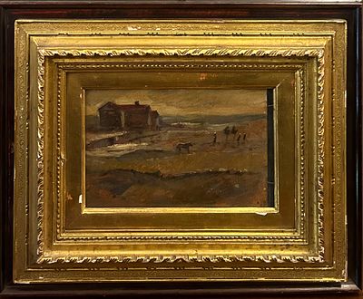 PAESAGGIO olio su cartone Milano 1864-1938 13,5 X 20