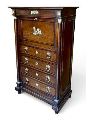SECRETAIRE STILE IMPERO Mogano e Ottone Francia In. XX Sec. 160 X 95 X 76