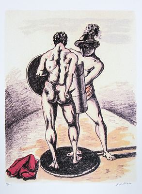 Giorgio De Chirico 'Gladiators'. Giorgio De Chirico (after) 'Gladiators' offset lithograph in 