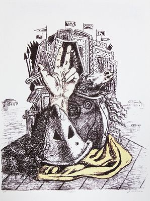Giorgio De Chirico 'Trophy'. Giorgio De Chirico (after) 'Trophy' offset lithograph in colors 
