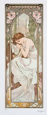Alphonse Mucha 'Night's Rest'. Alphonse Mucha (after) 'Night's Rest' lithography print, sheet 