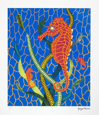 Yayoi Kusama 'Seahorses'. Yayoi Kusama (after) 'Seahorses' offset lithography, limited edition 