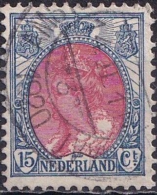 Netherlands 1908 Mi 77, A/USED. The item's condition is visible in the photographs (Scanned 