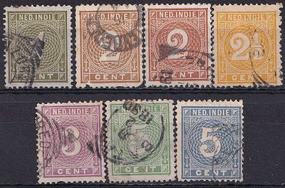 Netherlands Indies 1883 Mi 17-22 A/USED. The item's condition is visible in the photographs 