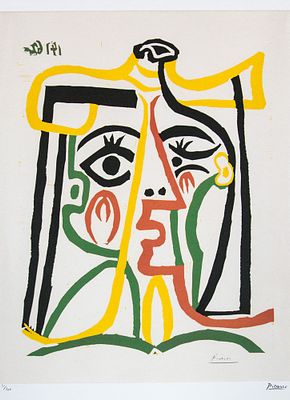 Pablo Picasso 'Female Face'. Pablo Picasso (after) 'Female Face' lithograph print, limited 