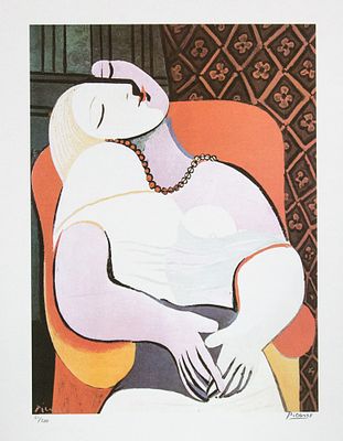 Pablo Picasso 'The Dream'. Pablo Picasso (after) 'The Dream' lithograph print, limited edition 
