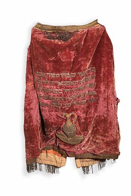 Large and Originally Magnificent Embroidered Torah Mantle – Prepared and Sewn for a Sefer Torah 