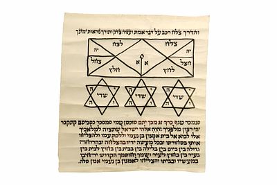 Collection of six different amulets for protection and safeguarding, ink on parchment. Collecti 