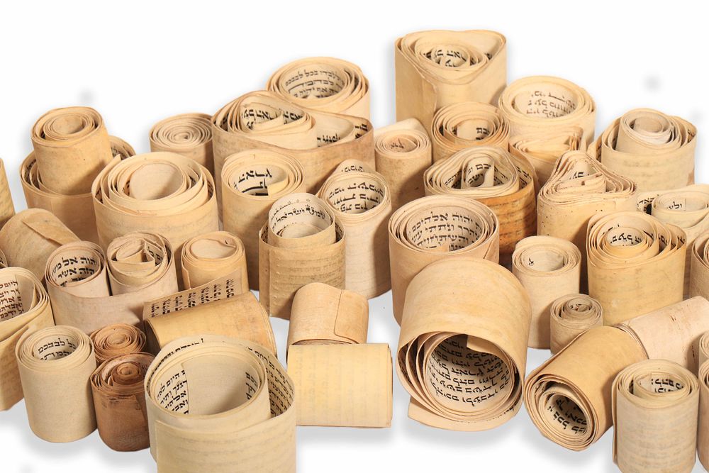 Collection of Tefillin Parshiyot and Tefillin Batim; different types of script, various sizes 