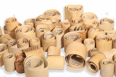 Collection of Tefillin Parshiyot and Tefillin Batim; different types of script, various sizes 