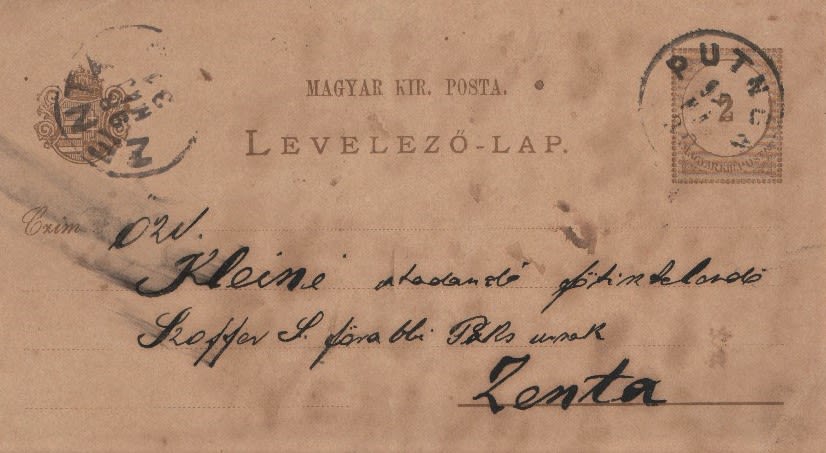 Postcard by Rabbi Meir Tenenboim Av Beis Din of Potnak to Rabbi Zussman ...