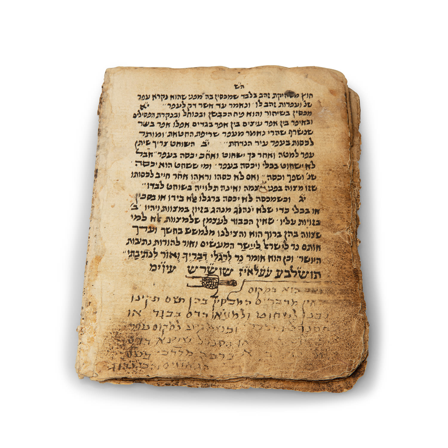 Yemenite manuscript: a part of Hilchot Shechita by the Rambam. With several ...