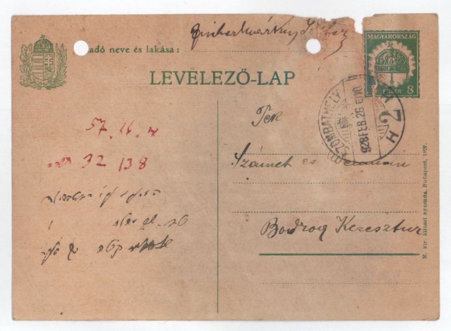 Postcard requesting receipts for donations sent, and an explanation for not ...