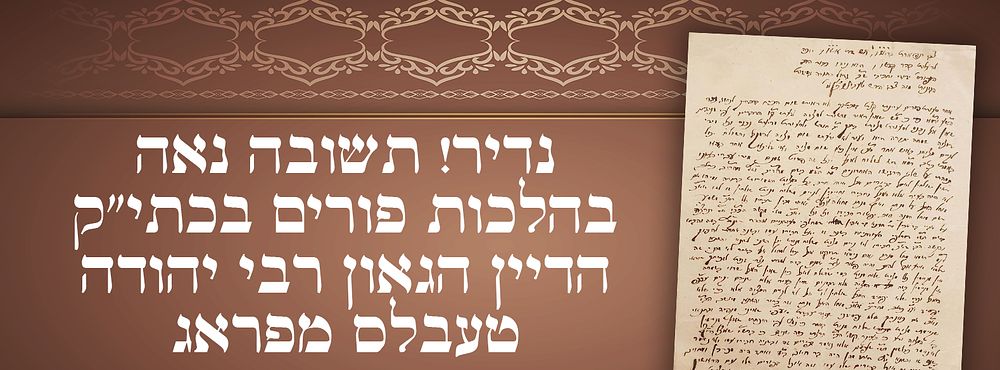 נדיר! תשובה נאה בהלכות פורים בכתי"ק הדיין הגאון רבי יהודה טעבלס מפראג - לא נדפס! 
מכתב נאה 