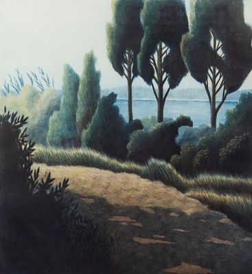 Waiting for the Light' Serigraph Print Signed. A serigraph by an unknown artist titled 'Waiting 