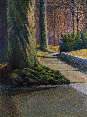 R Marsh 'Virginia Avenue' Oil Stick on Paper Drawing. A Robert Marsh (American, b.XX) oil stick 