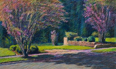 Robert Marsh 'Crepe Myrtles...' Oil Stick on Paper. A Robert Marsh (American, b.XX) oil stick on 