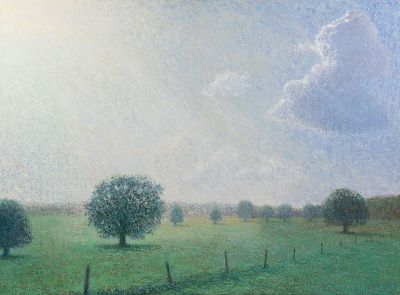 Hib Sabin Pastoral Landscape Oil on Board. A Hib Sabin (American b.1935) oil on board painting 