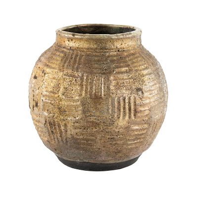 Raku Ceramic Art Pottery Vase Signed. A raku ceramic art pottery vase having a repeating 