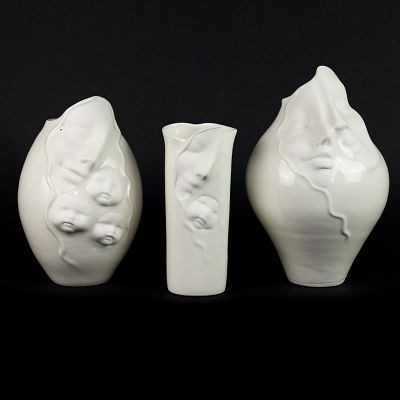 (3) Group of Sara Lund Bisque Porcelain Pottery. Artist Name: Sara Lund Medium: Bisque porcelain 