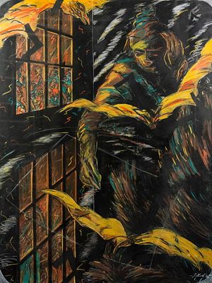 Hermann Spoerell "Playing Games" Pastel on Paper. A Hermann Spoerell (b.1950) pastel on paper 