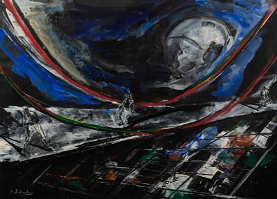 Charles Schucker 'The Bridge' Gouache on Paper. A Charles Schucker (American, 1908-1998) gouache 