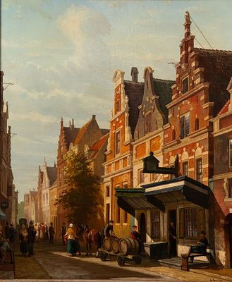 A. Ravenswaay 'Figures on the Streetside' Oil on Board. An Adriana Van Ravenswaay (Dutch, 1816 - 
