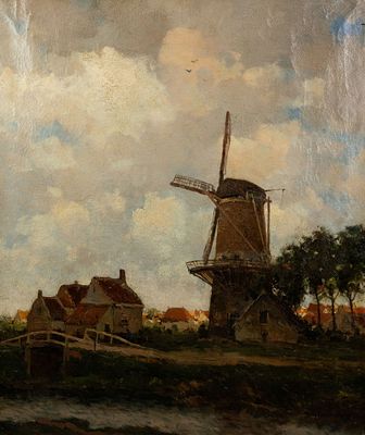 Gerardus Johannes Delfgaauw Windmill Oil on Canvas. A Gerardus Johannes Delfgaauw (Dutch 