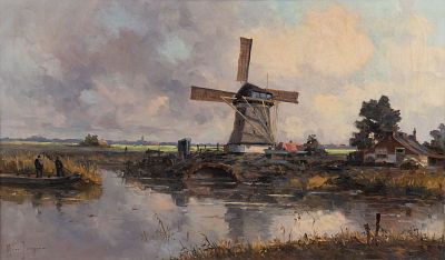 Marinus Johannes de Jongere Windmill Oil on Canvas. A Marinus Johannes de Jongere (Dutch, 1912 - 