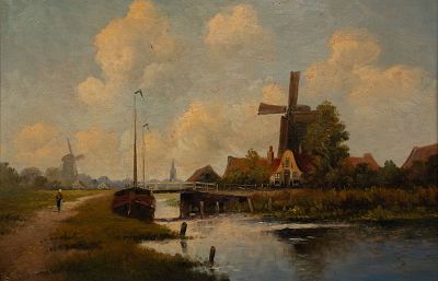 H. Steenkamp Canal Scene Oil on Board Painting. An H. Steenkamp oil on board painting depicting 