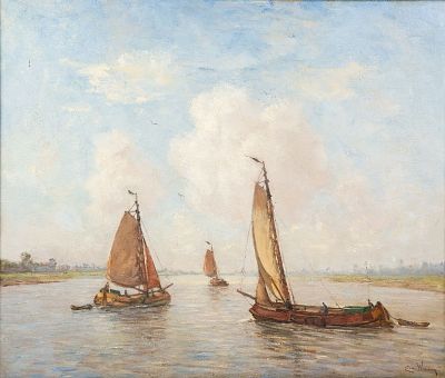 Kees Van Waning Sailboats Oil on Canvas Painting. A Kees Van Waning (Cornelis Anthonij Van 